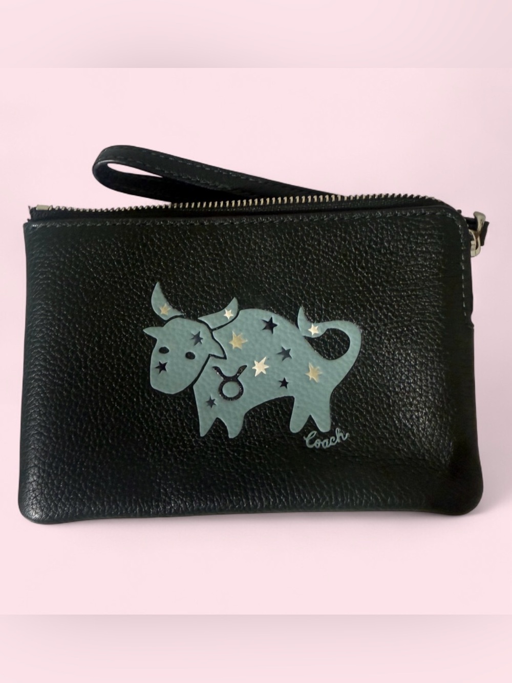 dark green taurus coach wristlet